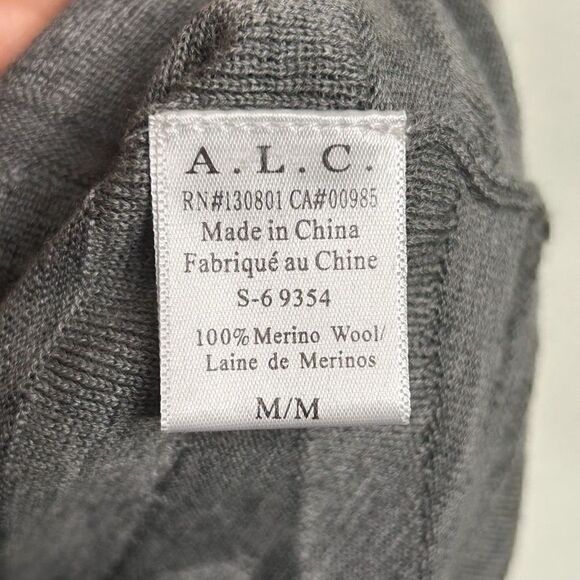 A.L.C Gray Pullover 100% Merino Wool Long Sleeve Textured Sweater Women’s Size M - Picture 7 of 13